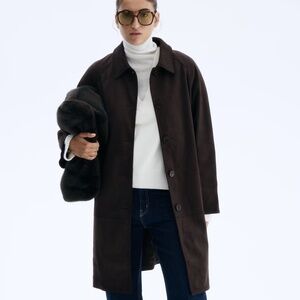 h&m car coat dark brown faux suede NWT S